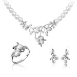 Erguvan Beyaz Altın İncili Düğün Takı Seti resmi