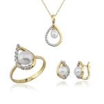 Damla İncili 14 Ayar Altın Zincirli Nisan Seti resmi