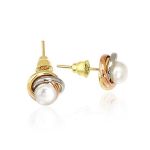 3 Renkli 14 Ayar Altın İncili Küpe resmi