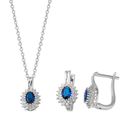 Mavi Taşlı Kolye Küpeli Altın Set için ayrıntıları göster Mavi Taşlı Kolye Küpeli Altın Set resmi