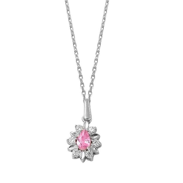 Pembe Damla Taşlı Beyaz Altın Kolye resmi