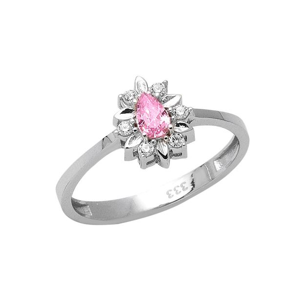 Pembe Damla Taşlı Beyaz Altın Yüzük resmi