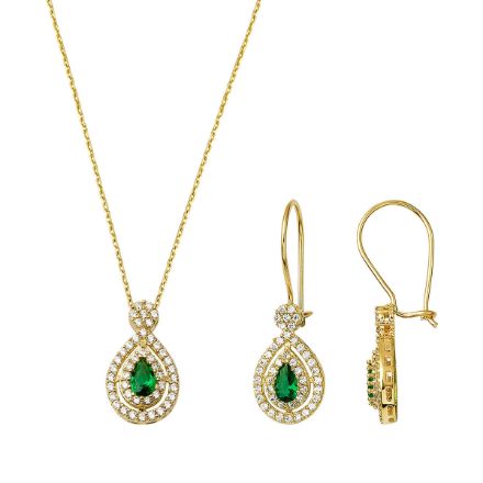 Yeşil Damla Taşlı 2'li Altın Set için ayrıntıları göster Yeşil Damla Taşlı 2'li Altın Set resmi