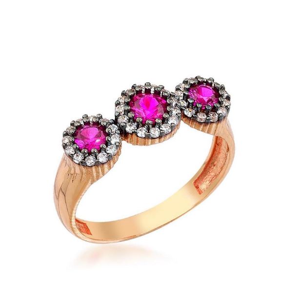 Pembe Taşlı Rose Altın Yüzük resmi