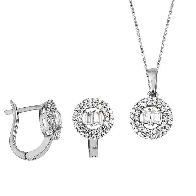 Kolye & Küpe Baget Taşlı Altın Set resmi