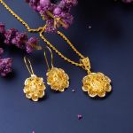 Tuğralı Trend Küpe Kolyeli Altın Set resmi