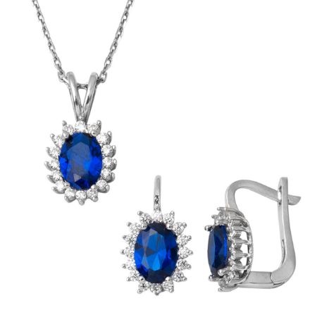 Mavi Taşlı Kolye Küpeli Altın Set için ayrıntıları göster Mavi Taşlı Kolye Küpeli Altın Set resmi