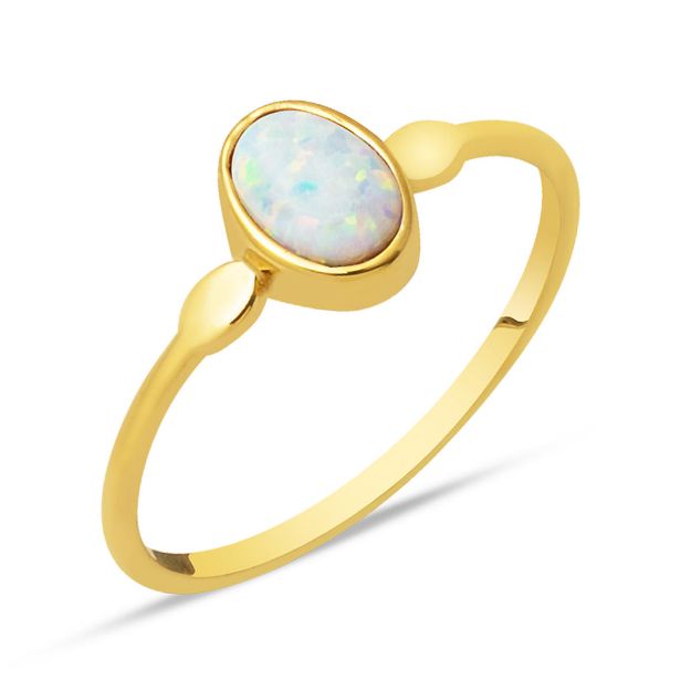 14 Ayar Beyaz Opal Taşlı Trend Altın Yüzük resmi