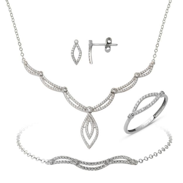 Minimal Tasarım Nişan Set Takımı Beyaz Altın resmi