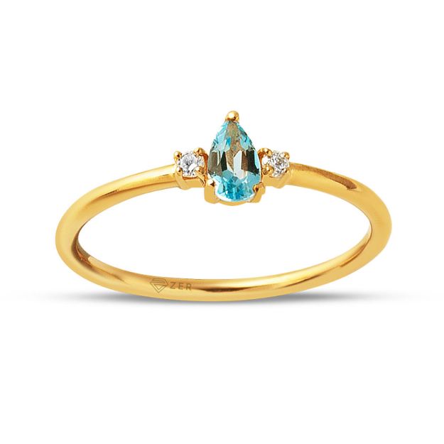 Blue Topaz Taşlı Altın Pırlanta Yüzük resmi