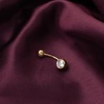Klasik Tek Taşlı 14 Ayar Altın Göbek Piercing resmi