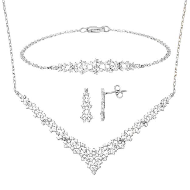 Minimal Tasarım 14 Ayar Beyaz Altın Nişan Seti resmi