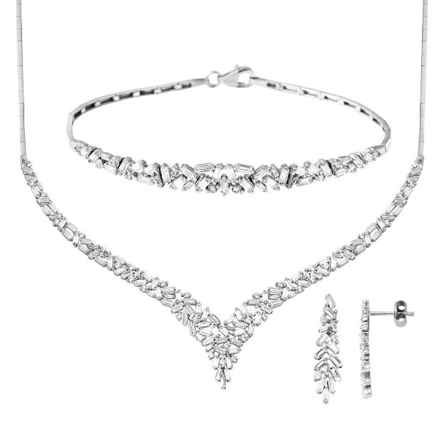 Baget Tasarımlı 14 Ayar Beyaz Altın Set Takımı resmi