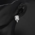 Kare Taşlı 14 Ayar Beyaz Altın Baget Set resmi