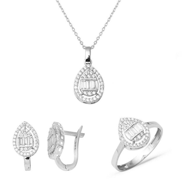 Damla Bagetli 14 Ayar Beyaz Altın Set resmi