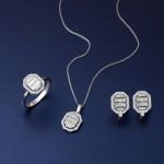 Köşeli 14 Ayar Beyaz Altın Baget Set resmi