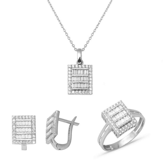 14 Ayar Beyaz Altın Baget Taşlı Spor Set resmi