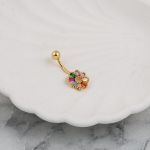 14 Ayar Renkli Taşlı Altın Göbek Piercing resmi