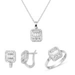 14 Ayar Klasik Beyaz Altın Baget Taşlı Set resmi