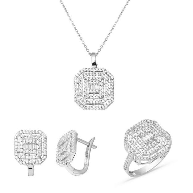 Beyaz Altın Baget Taşlı Set Takmı resmi