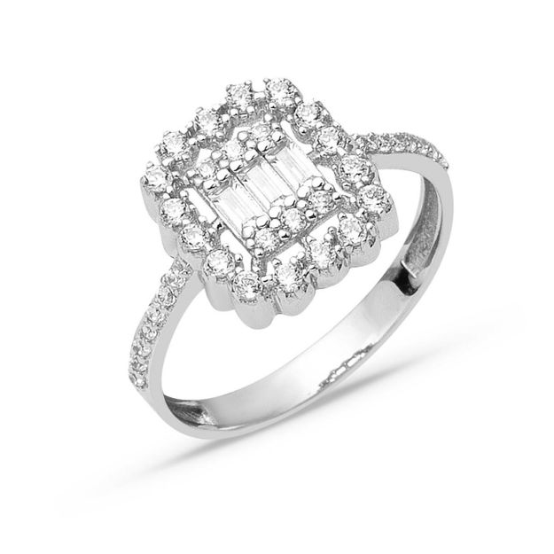 Beyaz Altın Tasarım Baget Taşlı Yüzük resmi