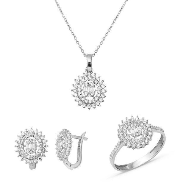 Güneş Tasarım Bagetli Beyaz Altın Spor Set resmi