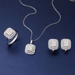 Prenses Baget Model Beyaz Altın 3'lü Takı Seti resmi