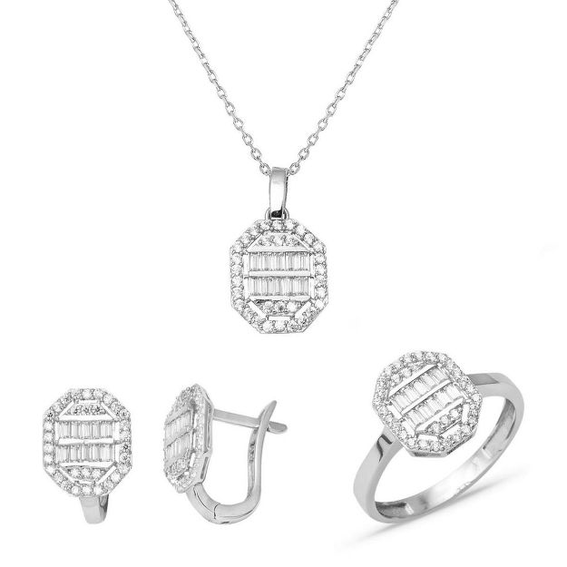 Köşeli Beyaz Altın Baget Mini Set Takımı resmi