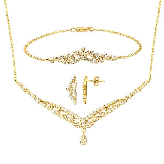 14 Ayar Damla Tasarım Altın Üçlü Söz Seti resmi