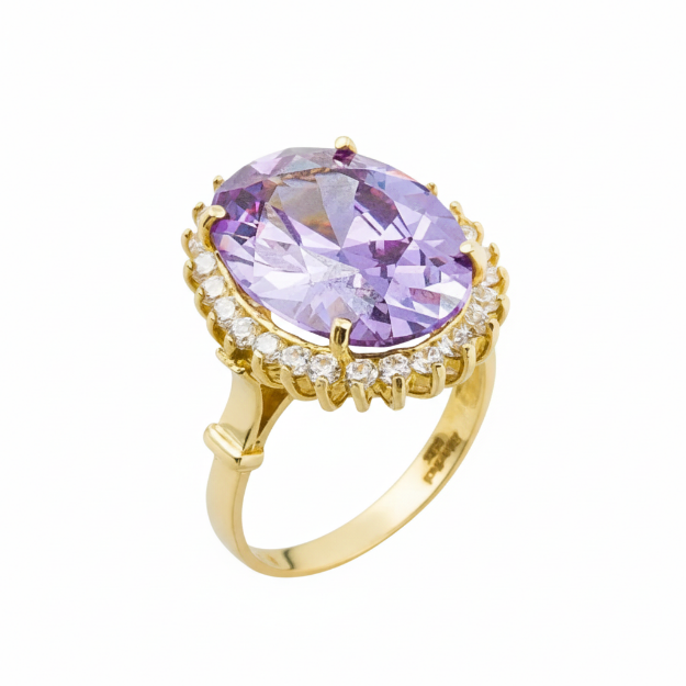 Ametist Renkli Taşlı 14 Ayar Altın Yüzük resmi