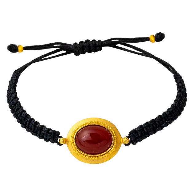 14 Ayar Altın Akik Taşlı Bileklik resmi