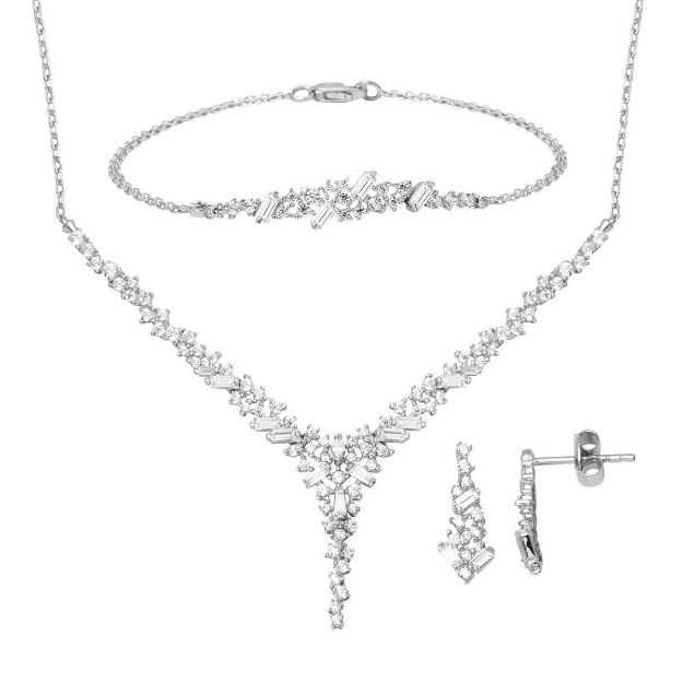 14 Ayar Beyaz Altın Taşlı Tasarım Söz Seti resmi