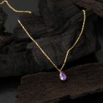 Mor Damla Taşlı 14 Ayar Altın Kolye resmi