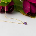 Mor Damla Taşlı 14 Ayar Altın Kolye resmi