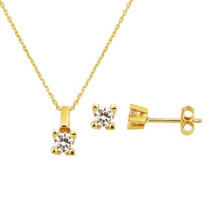 14 Ayar Klasik Tektaş Altın Kolye Küpeli Set için ayrıntıları göster 14 Ayar Klasik Tektaş Altın Kolye Küpeli Set resmi