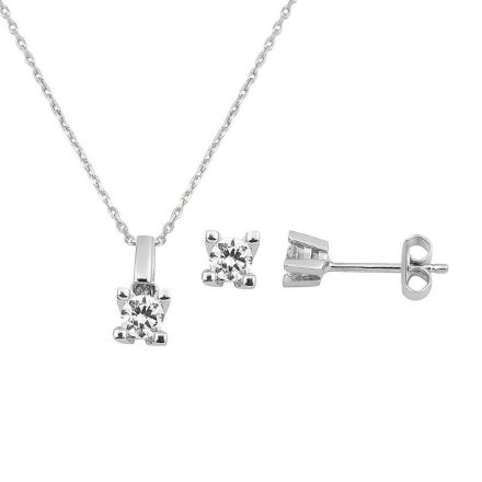 Tektaş Küpeli Kolyeli Beyaz Altın 14 Ayar 2'li Set için ayrıntıları göster Tektaş Küpeli Kolyeli Beyaz Altın 14 Ayar 2'li Set resmi