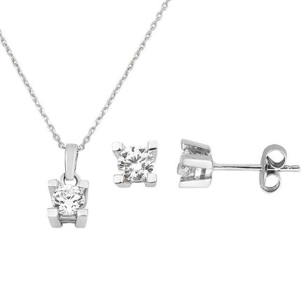 14 Ayar Beyaz Altın Tektaşlı Kolye Küpeli Set için ayrıntıları göster 14 Ayar Beyaz Altın Tektaşlı Kolye Küpeli Set resmi