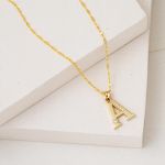 Lettera A Harfi 14 Ayar Altın Zincirli Kolye resmi