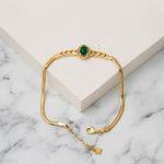 Yeşil Akik Taşlı 14 Ayar Altın Balık Sırtı Bileklik resmi