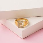 E Harfi Yüzük 14 Ayar Sarı Altın resmi