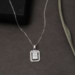 Kare Taşlı 14 Ayar Beyaz Altın Baget Set resmi