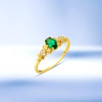 14 Ayar Çiçek Motifli Yeşil Taşlı Altın Yüzük resmi