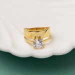 14 Ayar Sarı Altın Alyans Tektaş Yüzük resmi