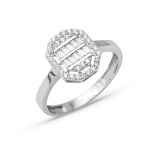 Köşeli Baget 14 Ayar Beyaz Altın Yüzük resmi