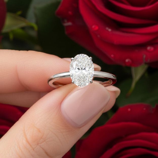 1 Karat Oval Mozanit Tektaş Yüzük - 14 Ayar Altın resmi