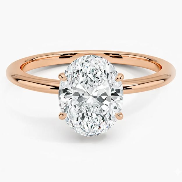 2 Karat Oval Mozanit Yüzük - 14 Ayar Rose Altın resmi