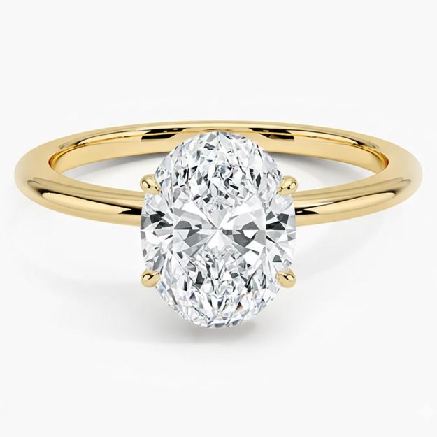 14 Ayar Altın Oval Tektaş Yüzük - 2 Karat Mozanit resmi