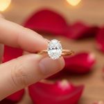 1 Karat Mozanit Oval Yüzük - 14 Ayar Rose Altın