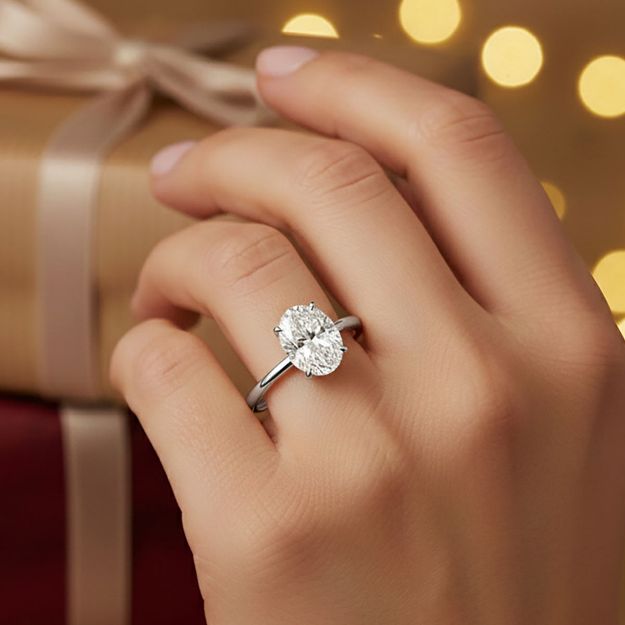 1,50 Karat Oval Mozanit Tektaş Yüzük - 14 Ayar Altın resmi